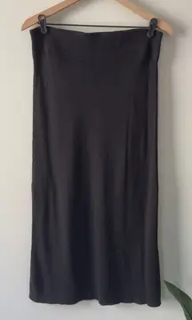 Free People Ribbed Black Midi Skirt Slit Cotton Blend Solid Minimalist Pull On L