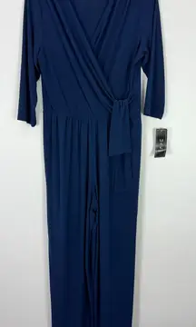 MSK Petite PXL Navy Wrap Jumpsuit 3/4 Sleeve Stretch Elegant Minimalist Chic NWT