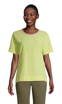 Lands' End Womens Top Sz M 10 12 Lemon Lime Lavender‎ Elbow Sleeve 365 Tunic