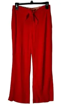 Anthropologie Pants Women Size 0 Petite Red Linen‎ Blend Tie Waist Wide Leg