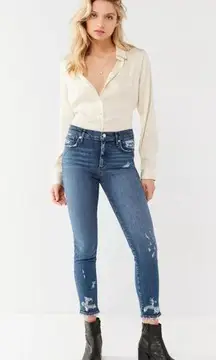 Agolde Sophie Skinny Jeans High Rise Cropped Distressed Dark Wash Blue Size 27