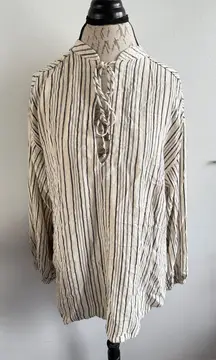 Free People Striped‎ Tunic Top Blouse Women's M/M Medium Long Sleeve Ivory Black