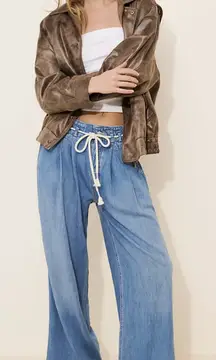 We The Free by Free People Boho Denim Wide Leg Pants Rope Drawstring S