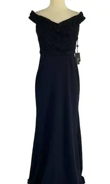 Women's Formal Dress Size 4 Blue Lace Off the Shoulder Long Gown