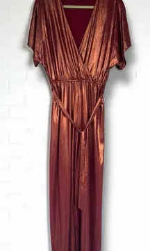 Forever 21 Contemporary Women’s XL Metallic Belted Wide Leg Jumpsuit Luxe Glam