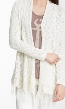 O’Neill Dante Cream Colored Knit Open Cardigan with Fringe Sweater