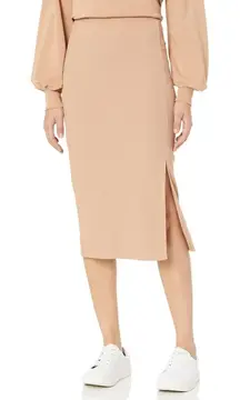 The Drop Women's Veronique High-Waist‎ Slit Skirt. Beige. Size: M