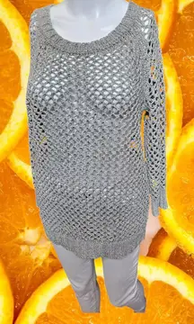 Outback Red Gray Open Knit Sweater Crochet Mesh Lightweight Summer Cover Up‎ S