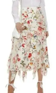 Alice + Olivia  Yula Silk Lace Midi Floral Soft White Skirt - PRISTINE CONDITION