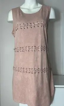 Missguided Mauve Pink Faux Suede Braided Lace Up Mini Shift Dress Size 12 Large