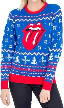 The Rolling Stones Blue, Red & White Unisex Holiday Sweater
