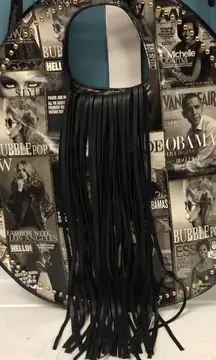 Round Black & White Michelle‎ O'Bama Magazine Cover 17”  Large Purse With Fringe