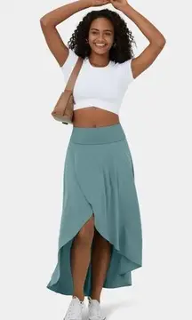 Halara Blue Green High Waisted High Low Ruffle Built in Mini Shorts Maxi Skirt M