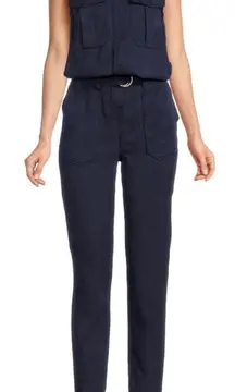 Etienne Marcel Belted Slim Leg Cargo Jumpsuit Tencel Navy Aviator Casual XS