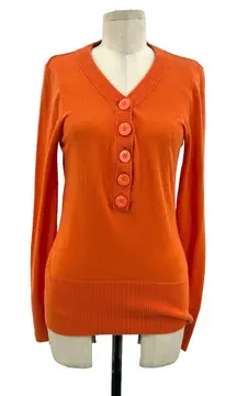 Sundance Henley Cotton Rabbit Hair‎ Sweater Orange Size Small