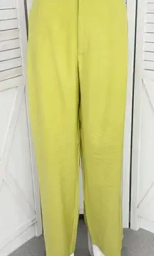 Zara Wide Leg High Rise Trouser Pants Lime Green Yellow Size Small