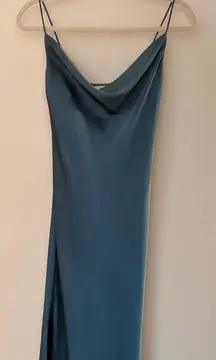 J. ING Steel Blue Satin Midi Dress