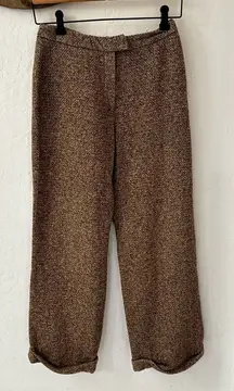 Gerard Darel Ankle Tan Brown Woven Cuff Zip Clasp Closure Trouser Pants 36