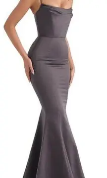 HOUSE OF CB Violette Satin Mermaid Gown in Dark Grey Size X-Small