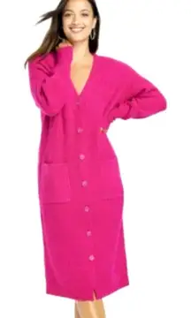 A New Day Target Button Up Sweater Dress Women's Small Fuchsia Casual Y2K Career