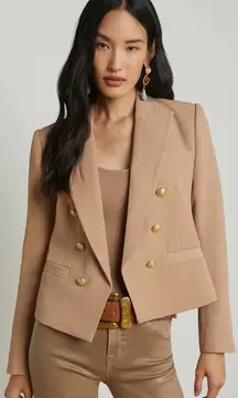 NEW NWT L’AGENCE Brooke Double Breasted Crop Blazer In Cappuccino Sketch Chain