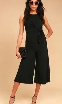 Lulus  On Track Black Jumpsuit Tie Front Wide Leg