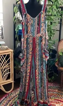 Anthropologie Calais Novelty Multi Paisley Floral Wide Leg Waist Tie Jumpsuit