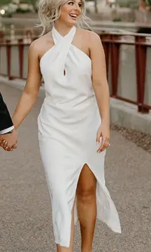 Lulus Beyond Classy White Satin Halter Midi Dress