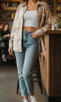 VS PINK Women’s Medium Tan Plaid Button Shacket 