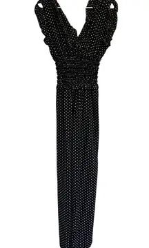 Max Studio Vintage Polka Dot V Neck Elegant Short Sleeve Maxi Jumpsuit Size XS