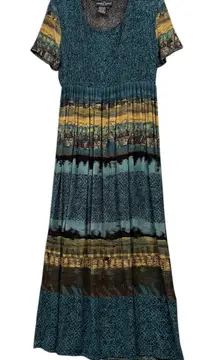 Vintage CAROLE LITTLE Women's Retro Earthy Textured Abstract Maxi Dress Size 8