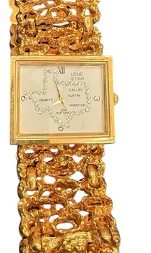 Vintage Gold Watch State of Texas Watch Face Square Bracelet Tawaiian