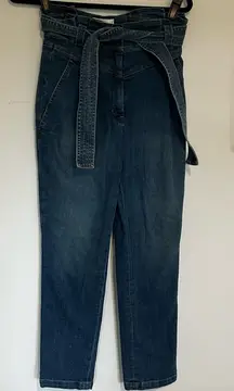 A.L.C. High Rise Paper Bag Waist Straight Leg Denim Blue Jeans Size 4