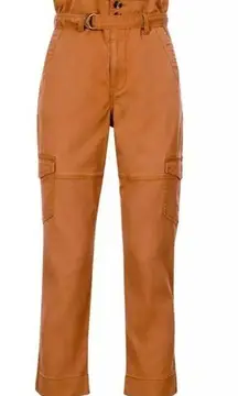 CAbi Paper Bag Waist High Rise Self-Belt Cargo Pants in Cashew Size 8 NWOT #6045