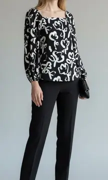 J Crew 365 Shirt Women 4 Navy Blue Square Neck Floral Print Blouse Preppy Retro