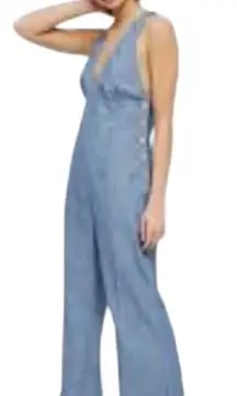 Free People Women's Blue Dance All Night Open Back Jumpsuit size 12