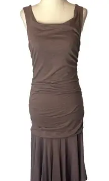 Velvet‎ Brown Cotton Ruched Sides Ruffled Hem Sleeveless Midi Dress Size XL
