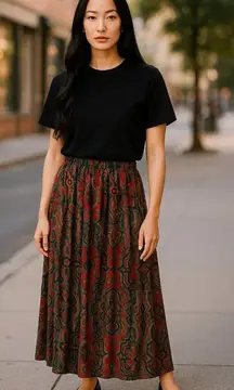 Alfred Dunner Red & Blue Paisley Pleated Skirt