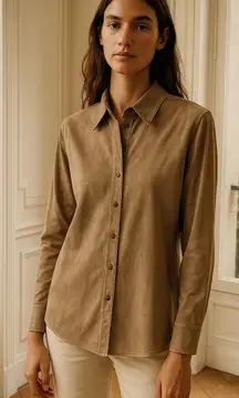 Laura Leigh Limited Camel Western Faux Suede Long Sleeve Button Up Shirt Size XL