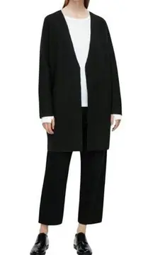 COS Casual Open Front Long Sleeve Wool Long Cardigan Sweater Black Neutral XS