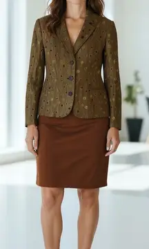 ERIN by Erin London Button Jacket, Brocade, Dot Pattern, Size Small