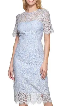 ✨Eliza J. Delicate Allover Lace Light/ Dusty blue Midi Sz 12 Dress✨