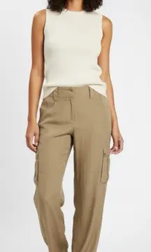 Cabi Tan Herringbone 100% Silk Cargo Pants Size 10