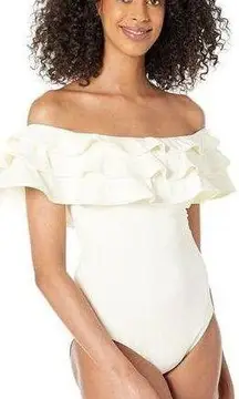 Kate Spade New York Palm Ruffle Off-The-Shoulder One-Piece Ivory Size XS 1042