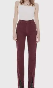 Mother The Rascal Sliced Up Heel Jeans In Burgundy Women’s Size 24. NWOT