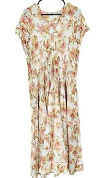 Vince  Floral Print Plisse V-Neck Cap Sleeve Midi Dress Plus Size 1X NWT