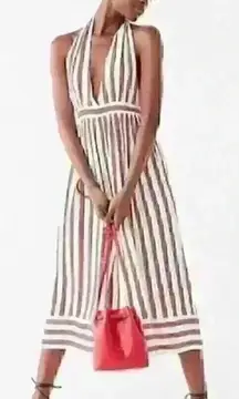 Urban Outfitters Raven striped Plunging Halter Style cropped Jumpsuit sz S‎