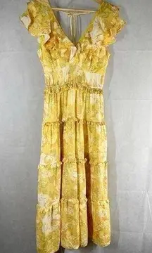 Derek Lam 10 Crosby V Neck Ruffle Tiered Skirt Midi Dress Size 4