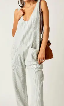 We the Free Pillow Talk Stripe High Roller Railroad Overall Jumpsuit Size L