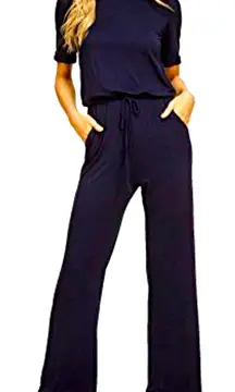 Annabelle Womens L Jumpsuit Black Super Soft Short Sleeve‎ Pockets Romper Sexy